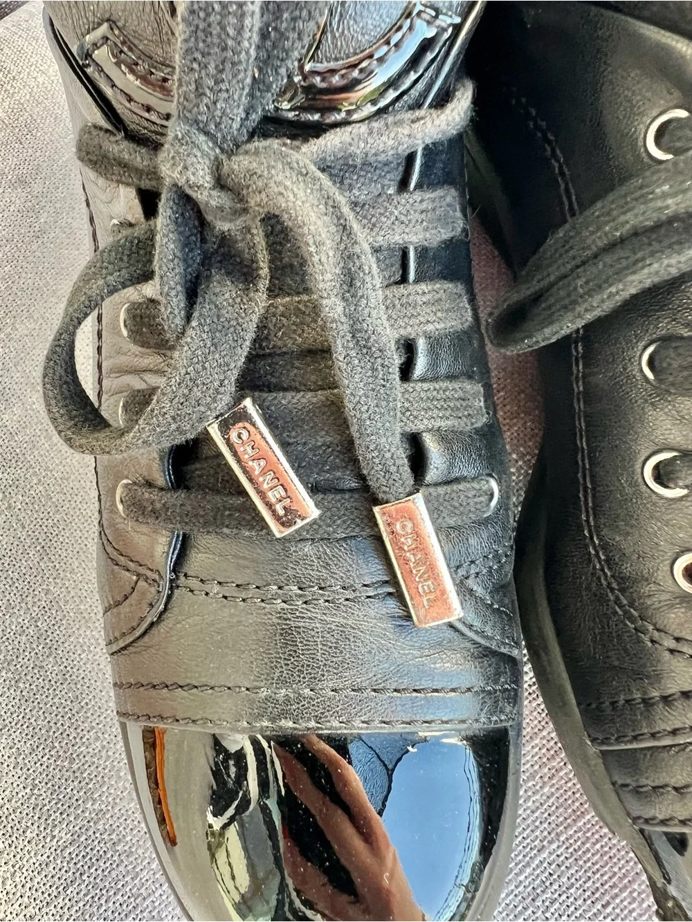 Chanel Lambskin Patent Cap Toe CC Sneakers